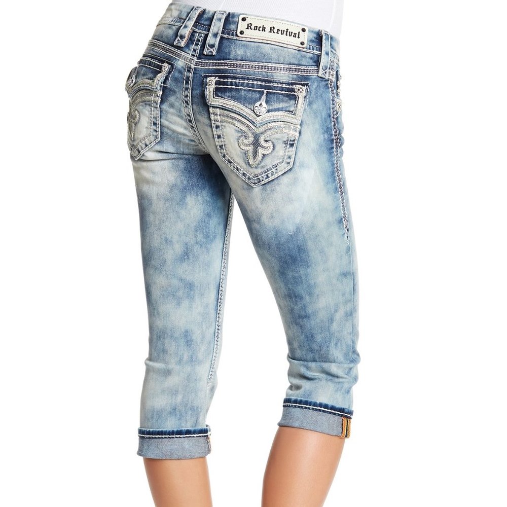 Rock Revival Capri Cropped Bling Jeans NEW - Picture 3 of 4
